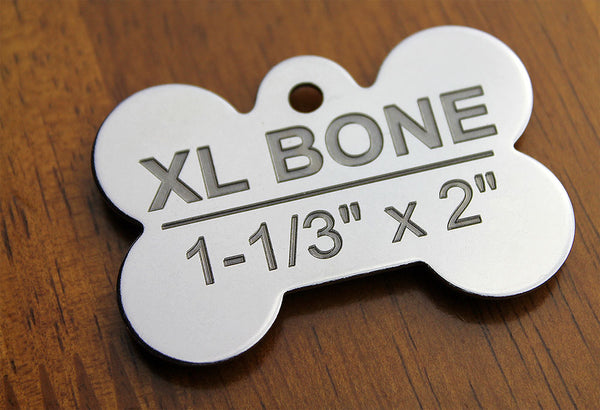Deep Engraved Stainless Steel Pet ID Tag - XL Bone (1-1/3" x 2")