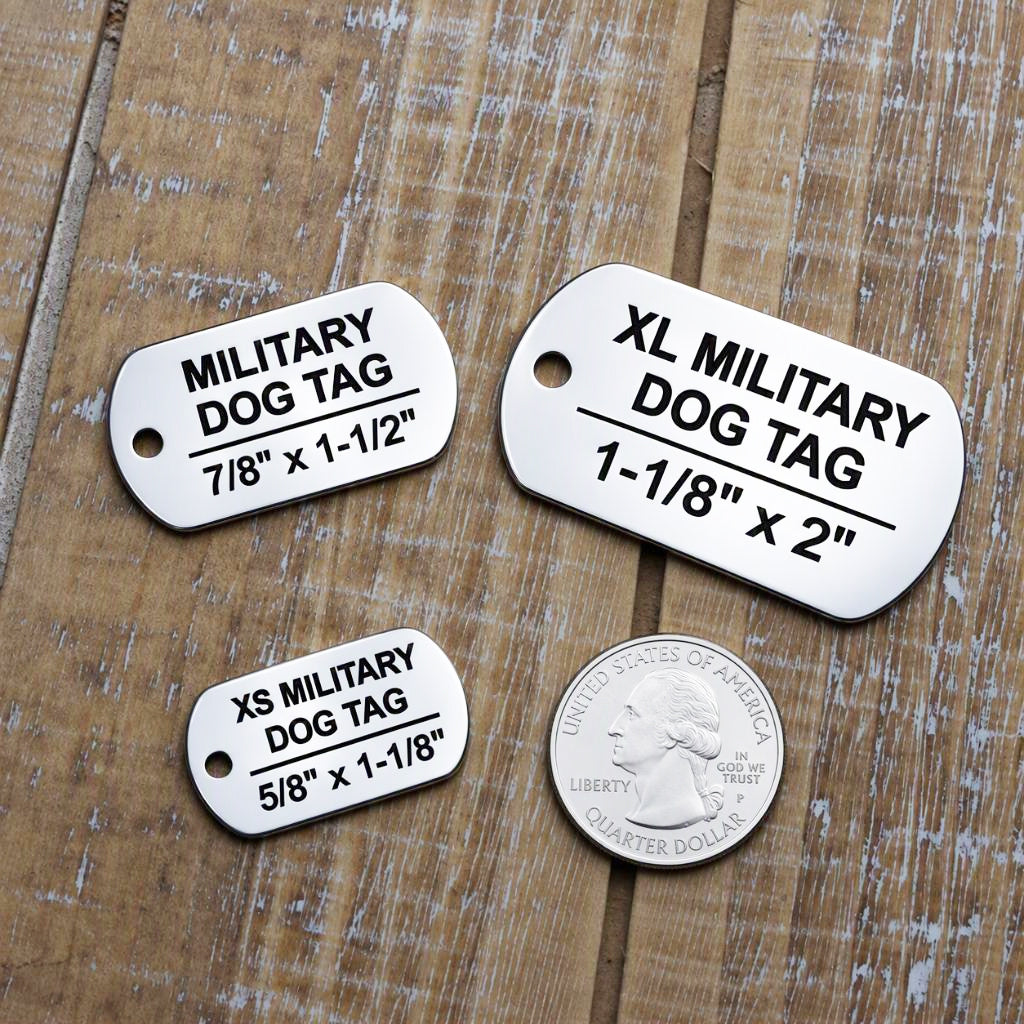 Deep Engraved Stainless Steel Pet ID Tag - XL Military Dog Tag (1-1/8"x2")