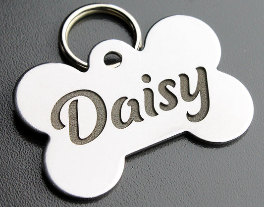 Deep Engraved Stainless Steel Pet ID Tag - Bone (1" x 1-1/2")