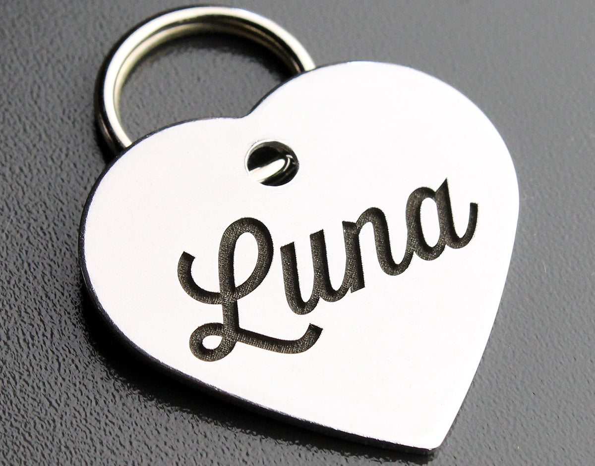 Deep Engraved Stainless Steel Pet ID Tag - Heart (1-1/8"x1-1/8")