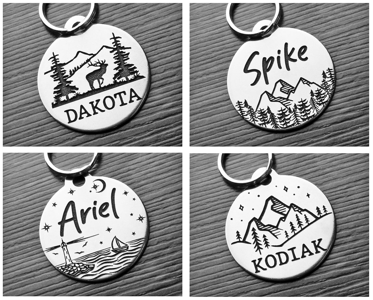 Cat and Dog ID Tag | Nature Inspired | Dog tags for dogs | Pet ID tag | Mountain Themed | 2-side Personalized | Deep engraved | Stainless steel