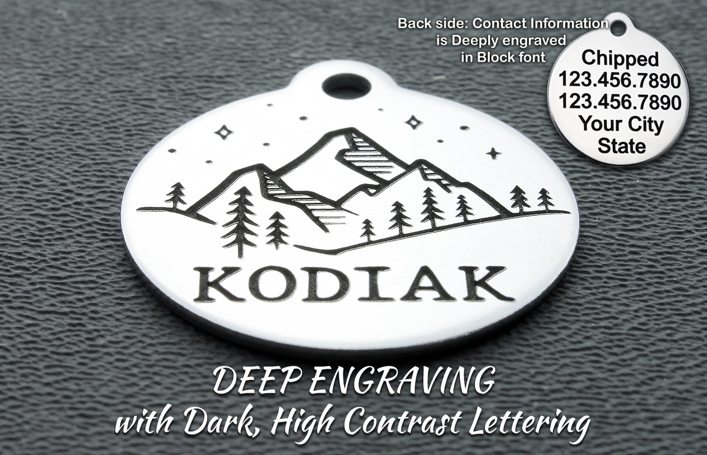 Cat and Dog ID Tag | Nature Inspired | Dog tags for dogs | Pet ID tag | Mountain Themed | 2-side Personalized | Deep engraved | Stainless steel