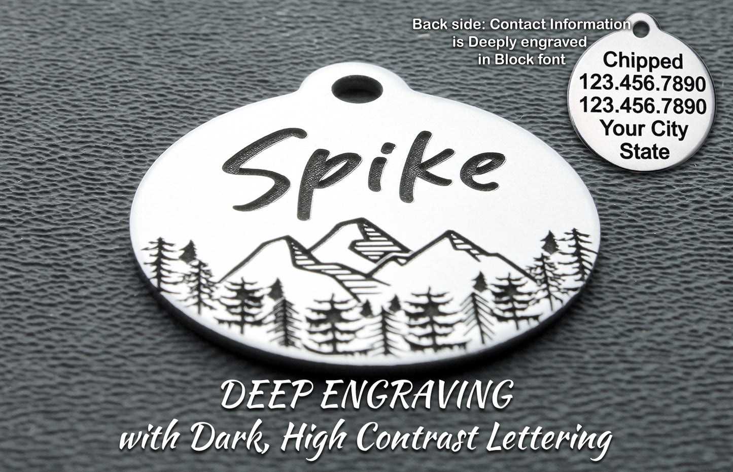 Cat and Dog ID Tag | Nature Inspired | Dog tags for dogs | Pet ID tag | Mountain Themed | 2-side Personalized | Deep engraved | Stainless steel