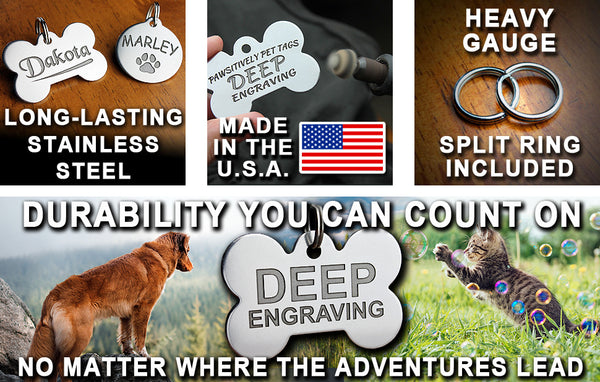 Deep Engraved Stainless Steel Pet ID Tag - XS Rectangle (3/4"x1")