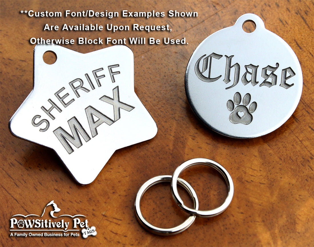 Deep Engraved Stainless Steel Pet ID Tag - Star (1-1/3"x1-1/2")